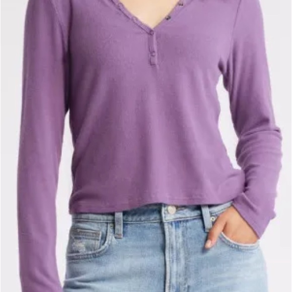BP Nordstrom Ribbed Henley Button Long Sleeve Top in Purple Size Medium